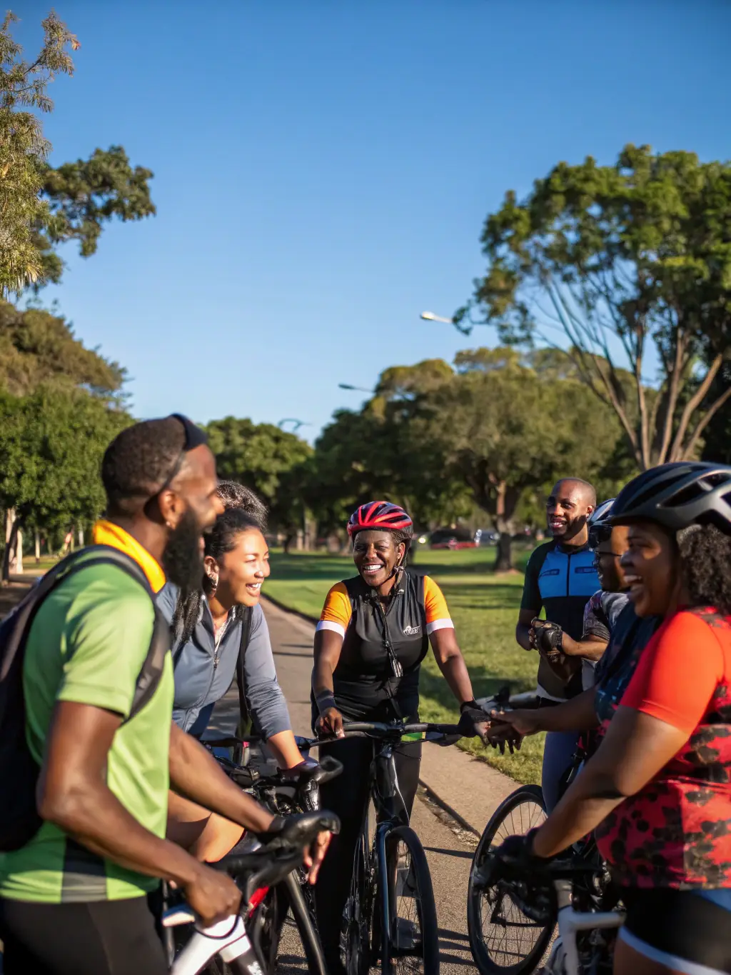 A photograph of a group of motorcyclists volunteering at a local charity event organized by BMP BALADES MOTOS PASSION, highlighting the organization's community engagement efforts.